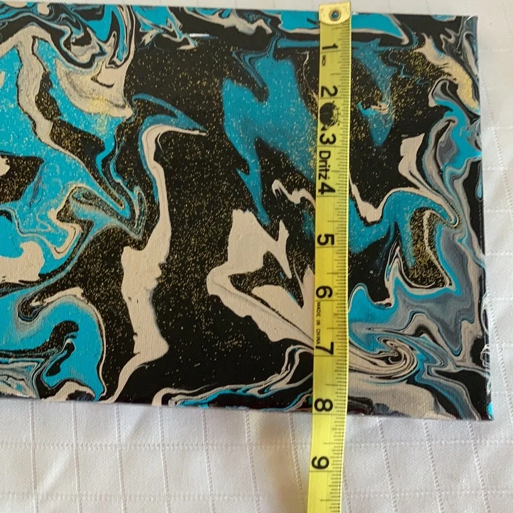 abstract Art NEW black tan teal and glitter wall decor made by me pour painting